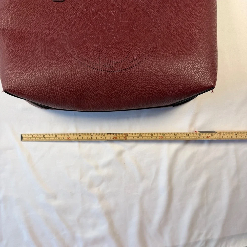 Guess Los Angeles Burgundy Pebbled Tote‎ Bag Perforated Logo Wine Red